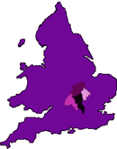 Map showing position of Bucks, Northants, Beds and Oxon